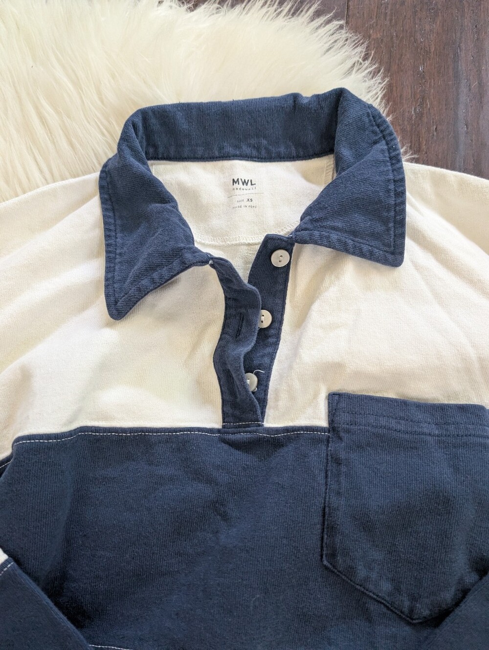 Madewell Navy White Striped Rugby Polo Pullover Long Sleeve Shirt XS - Picture 3 of 5